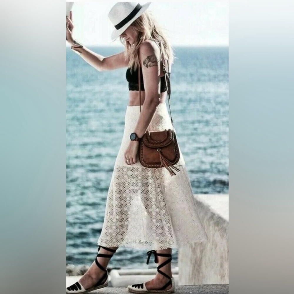 ZARA ECRU GUIPURE LACE
LAYERED A-LINE LONG SKIRT bloggers favourite - Picture 4 of 13
